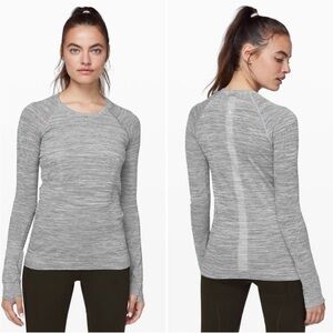 LULULEMON swiftly speed long sleeve tee black white striped running size 4